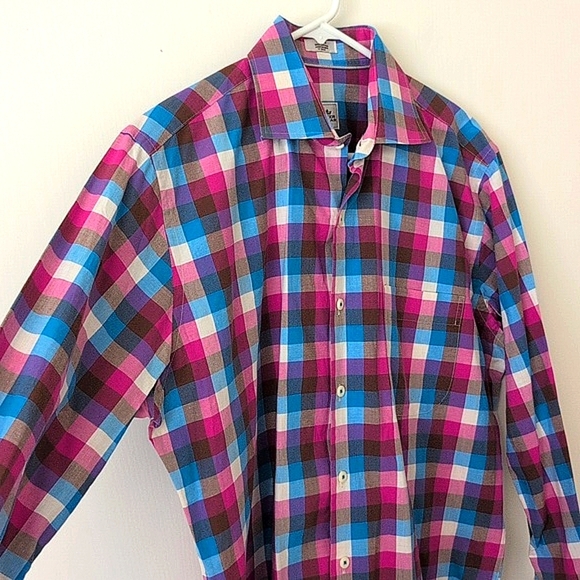 Peter Millar Mens Med Long Sleeve Button Down Shirt Plaid Preppy Office Casual - Picture 5 of 8